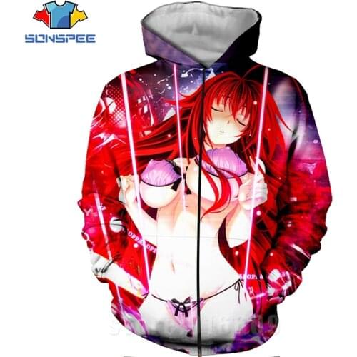 High School DXD Zipper 3D Print Rias Gremory Anime Sweatshirt Jacket Harajuku Cartoon Hoodies Kawaii Sexy Girl Shirt Zip hoodie