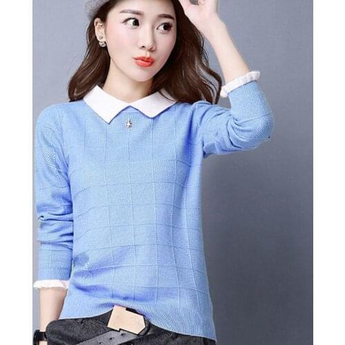 Spring Autumn Style Women Knitted Pullover Sweater Lady Casual Long Sleeve Turn-down Collar Outwear Pullover Shirts ZZ0903