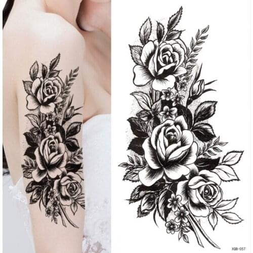 1pc Waterproof Temporary Tattoo Stickers Flower Tattoo Big Black Tiger Skull Lion Wolf Rose Leg Chest Arm Fake Tattoo Man Woman