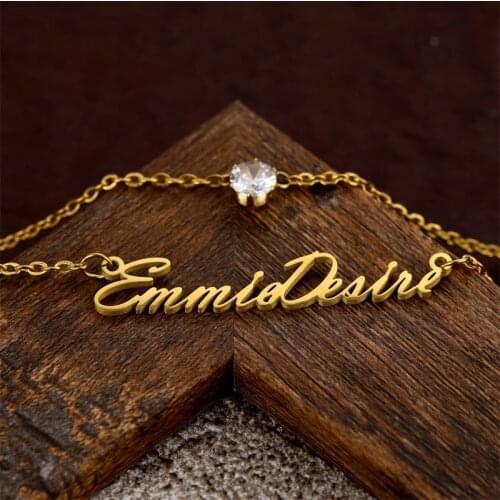 Wanixm Customized Charm Stainless Steel Zircon Double Layer Name Necklaces for Women Custom Personalized Nameplate Pendant Gifts