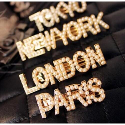 60pcs/lot DIY Simple Golden Pearl Alloy Letters Hair Spring Clip Retro Hairpins Hair Styling Tools Hair Accessories HA1185