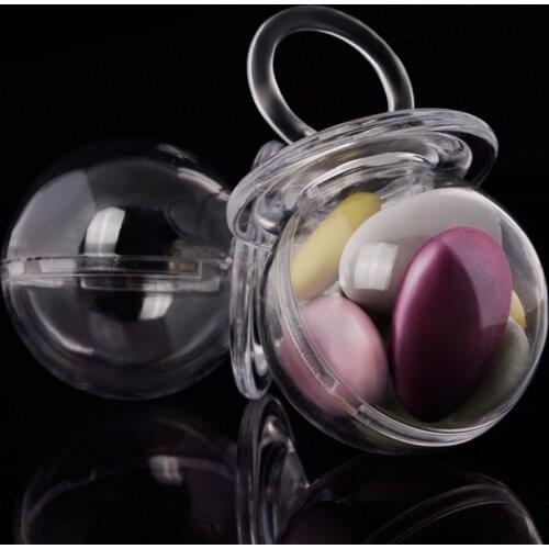 12Pcs/Lot Food Grade Bride and Groom Wedding Favor Candy Box Clear Pacifier Candy Box Baby Shower Candy Box Party Supplies P20