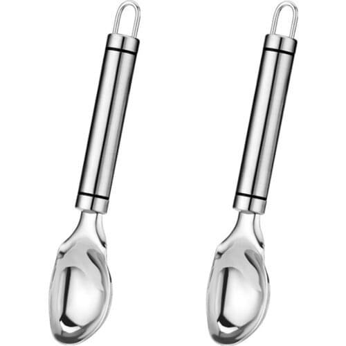 2PCS Stainless Steel Ice Cream Scoop Digging Ball Spoon Dessert Spoon Scooper with Round Handle Kitchen Creative Tool