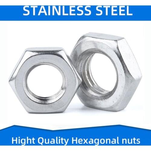 304 Stainless Steel Hexagon Nut Thin Hex Nuts for M2.5 M3 M4 M5 M6 M8 M10 M12 M14 M16 M18 M20