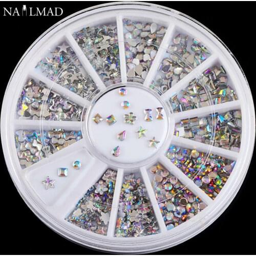6 Styles Colorful Acrylic Nail Art Stickers Tips Glitter Rhinestones AB color 3D Nail Decorations Nail Rhinestone Accessories