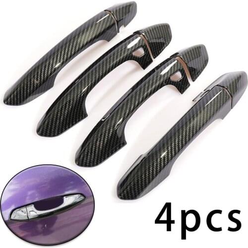 Auto Car Chrome Handle Protective Cover For 2015-2020 Ford Mustang ABS Carbon Fiber Outer Door Handle Cover Trim 4pcs Accessorie