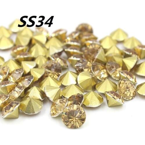 Free shipping New SS34 7mm 72pcs Light yellow Resin rhinestones Pointback,Pointed back Resin Stones for DIY Decoration