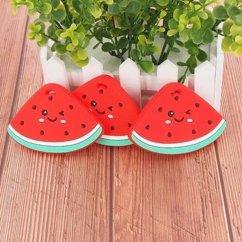 Chenkai 10PCS Watermelon Shape Silicone Teether BPA Free Baby Sensory Pacifier DIY Infant Necklace Pendant Teething Chewing Toy