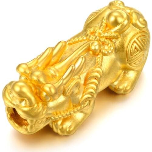 Pure 24k Yellow Gold Pendant 3D Luck Bless Coin Pixiu Bead 1.2-1.5g