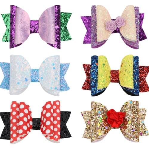 CN 6pcs/lot 3" Glitter Dot Hair Clips For Baby Girls Flower Three Layers Hair Bows Stack Hairpins Kids Hair Accessories