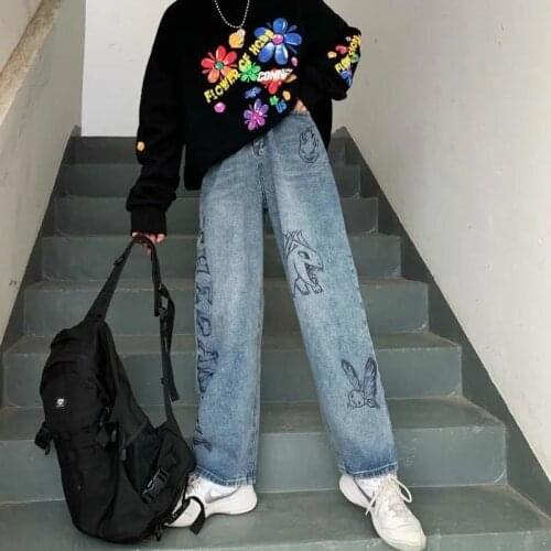 Dinosaur Jeans Women Hip Hop Cargo Pants Fashion Retro Baggy Harajuku Jeans Cool High Street Couiple Pants Streetwear Female