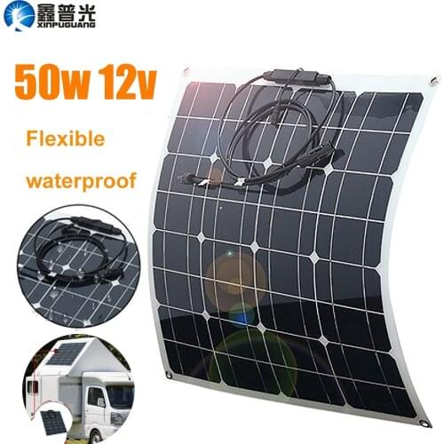 Flexible solar panel kit 50w 12v Portable solar charger home system 5v usb for phone 12v RV Car Boat Camping battery Waterproof