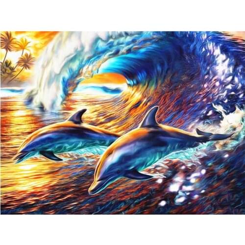 Sea wave diamond painting full dolphin lovers rhinestone embroidery picture mosaic sticker diamond tapestry poster wall paper