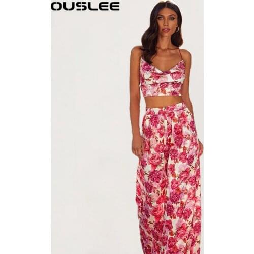 OUSLEE Floral Print Two Piece Set Women 2021 New Fashion Top and Mini Skirt Sets Female Sexy Backless Tank Tops and Trousers Set