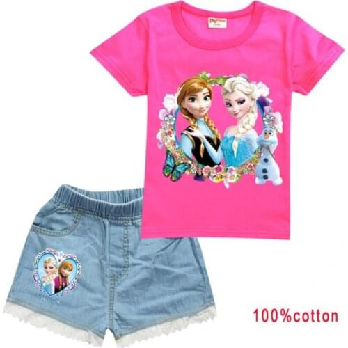 2021 new Disney girl suit + cotton T-shirt with short sleeves bull-puncher knickers childrens wear summer suit
