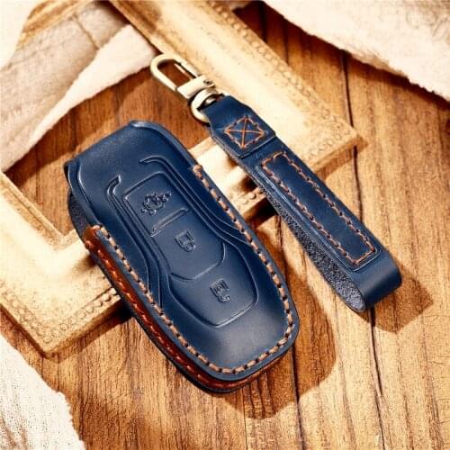 Leather Car Remote Key Case Full Cover For Ford MK3 MK4 MK5 Fiesta Ecosport Kuga Explorer Edge Mustang 3 4 ST Mondeo Key Holder