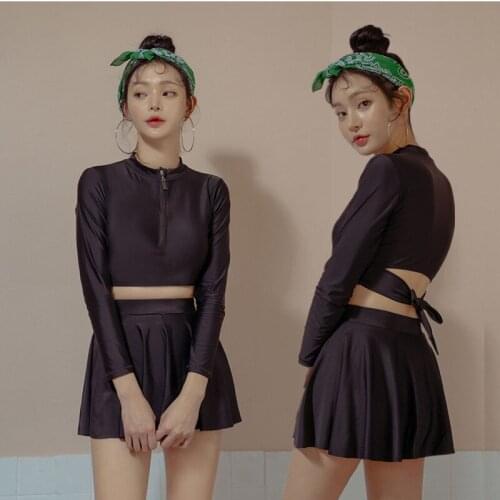 Swimsuit Women 2021 Two Piece Korean Swimwear Fused With Push Up Separate Bikini 2021New New Black Skirt Split Slim Bandage