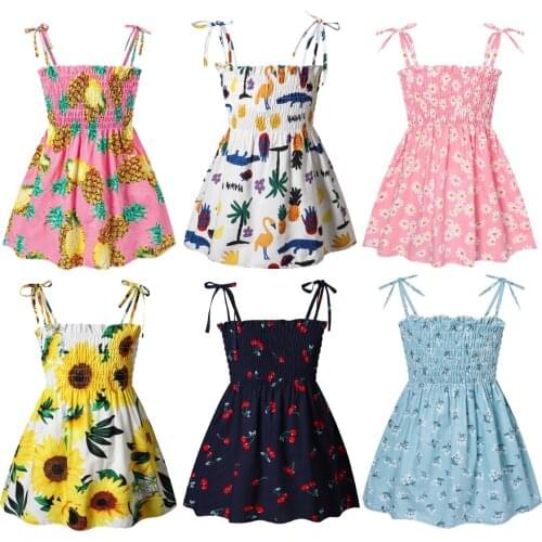 Summer Girls Floral Dress Casual dress Sling Ruffles Bohemian Beach Princess Dresses for Girl Clothing 1-7 Years