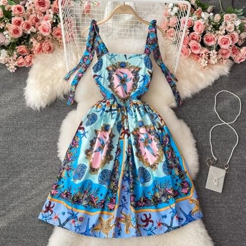 Summer Sexy Elegant Party Banquet Sleeveless Design Women Retro Palace Style Starfish Print Dress 2021 платье летнее женское