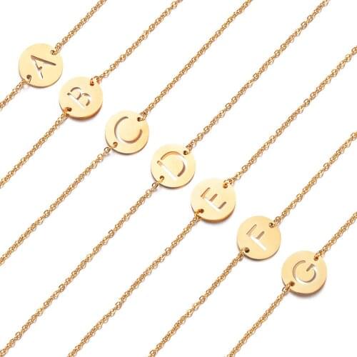 Lyvior 26 Letter Titanium Steel Charm Adjustable Link Bracelet Womens Jewelry Accessories First Letter Fashion 18K Gold Plated
