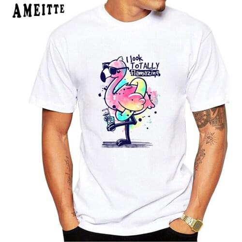 Fashion Summer I Look To Tally Flamazing Flamingo Print T-Shirt Casual Tops Hip Hop Boy Tees Limited-Edition Men Short Sleeve
