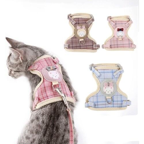 Cartoon Cat Collar Harness Leash Adjustable Puppy Kitten Polyester Traction Walking The Dog Rope Small Medium Sized Pet Harness