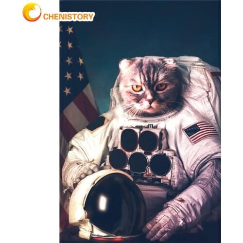 CHENISTORY Diy Oil Painting By Numbers Astronaut Cat On Canvas Handpainted Acrylic Paint Kits Wall Art Animal Home Decor Unique