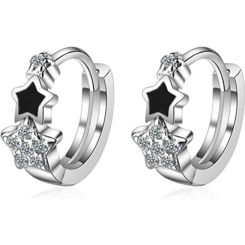 New Fashion Black Star Hoop Earrings Female Jewelry Best Birthday Gift For Girlfriend Quality Silver Plated Earrings Women Bijou
