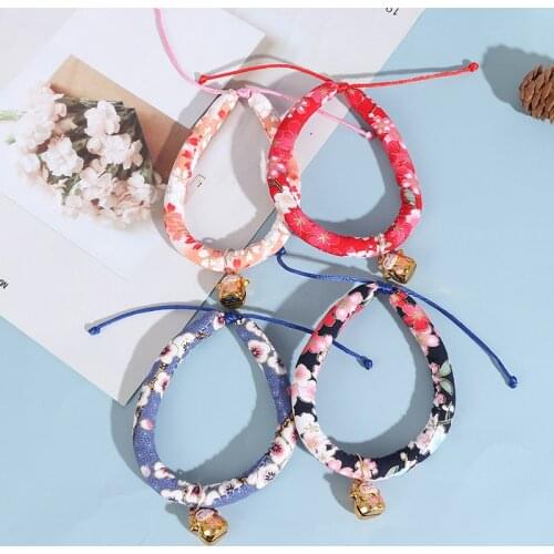1 Pieces Japanese Style Cat Dog Collar Luxury Cat Collar With Bell Colorful Pet Bell Collars 4 Sizes
