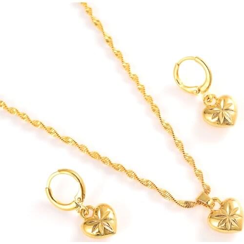 Cute Heart Gold Color Pendant Necklace drop Earrings Small Jewelry Sets for Women Girls Kids Child party gifts