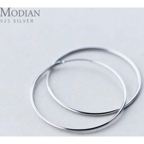 MODIAN Classic Charm Round Simple Collection Hoop Earrings Real 925 Sterling Silver Fashion Big Earrings For Women Jewelry