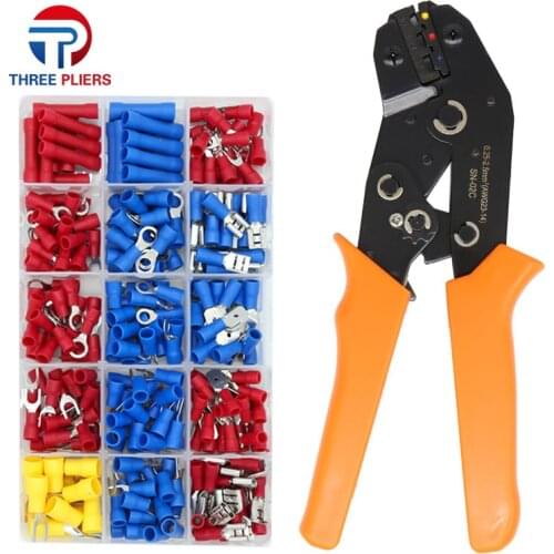 SN-02C Mini Hand Crimping Tool 0.25-2.5mm² Adjustable Crimper Pliers With 280pcs Cable Lugs Assortment Kit Wire Crimp Set
