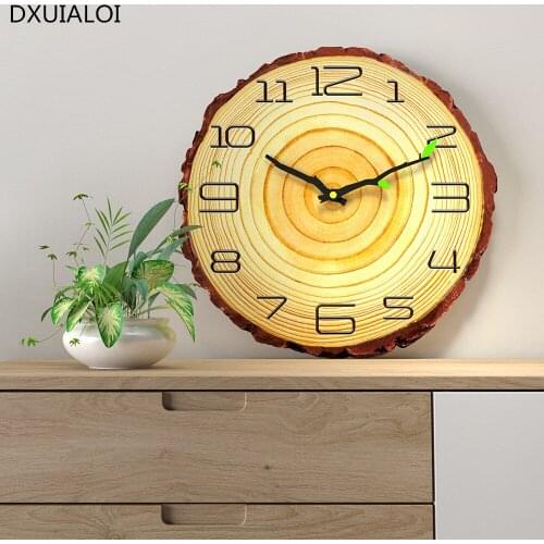 Modern minimalist style wood grain clock Nordic creative wall clock living room mute annual ring quartz clock wall clock