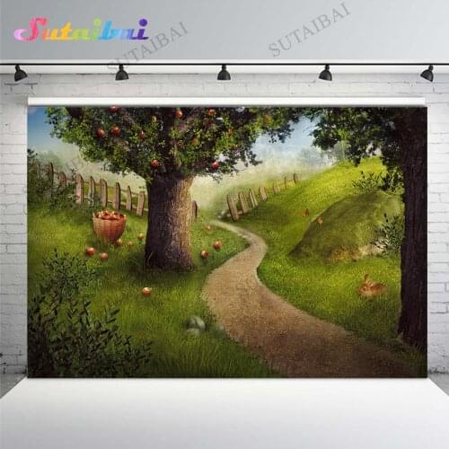 Forest Apple Tree Children Picking Fruit Portrait Photo Backdrop Photography Background Studio Vinyl Backdrop Party Decorations