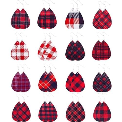 Fashion Print Plaid Leather Earrings Women Teardrop Earrings Print Plaid Stripe Eardrop Fashion Ornament Gift Wholesale