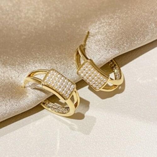 Origin Summer Harajuku Geometrical C Shape Hoop Earring for Women Trendy Gold Color Metal Simulation Pearl Earrings Jewellery