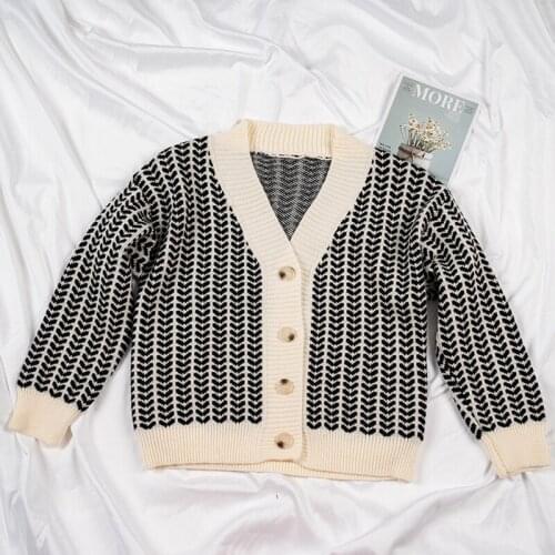 Autumn Winter Vintage Striped Open Stitch Sweater for Women Single-breasted Loose V-neck Female Cardigans Knitting Tops