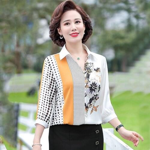Women Summer Korean Style Chiffon Blouses Shirts Ladies Fashion Print Asymmetry Polo-Neck Loose Casual Tops Blusas MM0458