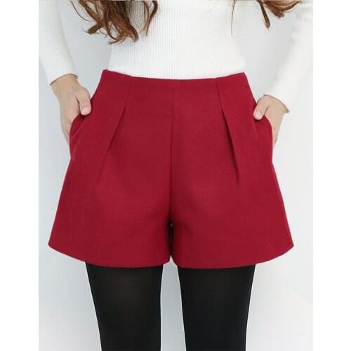 S-2xl Winter Booty Shorts Women High-waist Loose Slim Wool Black Shorts Women Plus Size Ladies Woolen Shorts Feminino