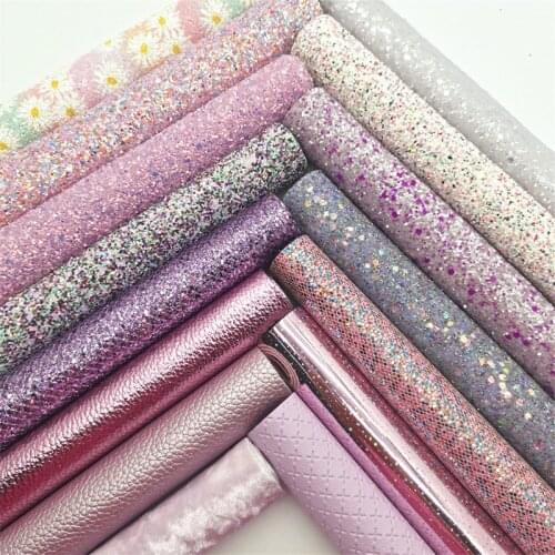 15PCS/ST Chunky Glitter Faux Vinyl Fabric Litchi Patent Smooth Leather For Earrings Bows DIY 21X29CM GM3507