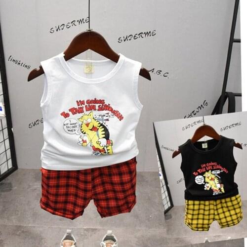 2021 2pcs Summer Baby Boy Children Causal Plaid Printing Suit Tops + Short Boys Clothes Kids Clothes sets 2-7