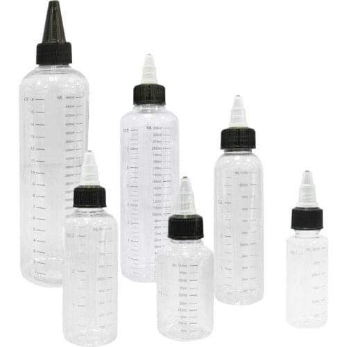 5pcs 30/60/100/120/250/500ml Tattoo Bottle with Twist Cap Scale Supply PET Dropper Bottles Refillable Oil Bottle with Screw Cap