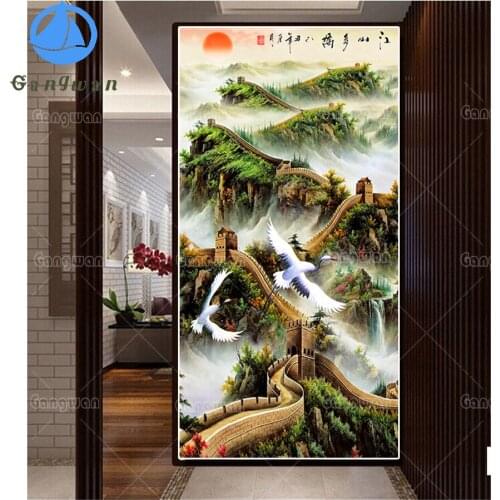 The Great Wall Diamond Painting 5D Full Square round Diamond Embroidery Mosaic white crane Handicraft Aisle entrance decoration