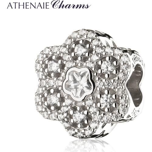 ATHENAIE Christmas Gift 925 Sterling Silver Sparkling Snowflake Petite Charm Bead Fit Women Charms Bracelets