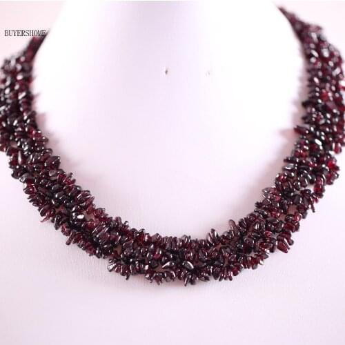 Free Shipping Jewelry 4X8MM Natural Red Garnet Chip Beads Nylon Line Weave Necklace 18" 1Pcs RE042