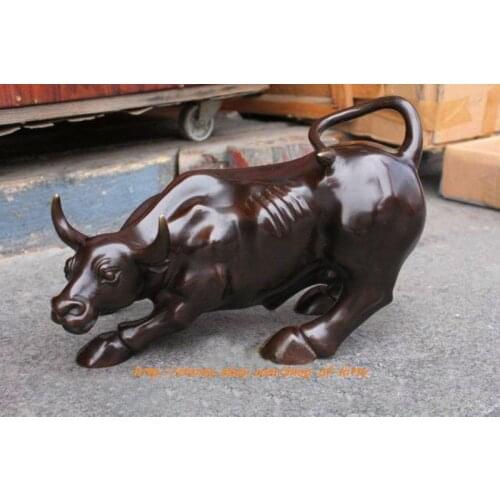 28cm height Big Large BRAAS coffee Wall Street Bull OX Figure Statue 11"L Decoration 100% Brass BRAAS