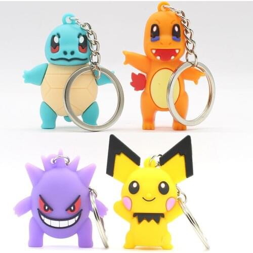 Anime Cartoon Magic Baby Key Chain 3D Pokemon Pikachu Pendant Car Backpack Key Ring Fire Dragon Jennie Turtle Monster Keychain