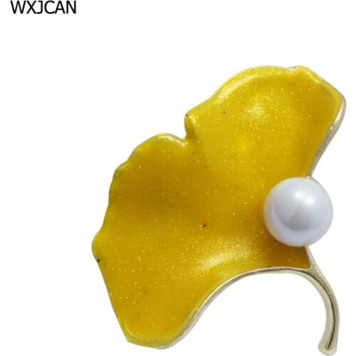 WXJCAN Brooch enamel leaf Simulated-pearl ginkgo fruit