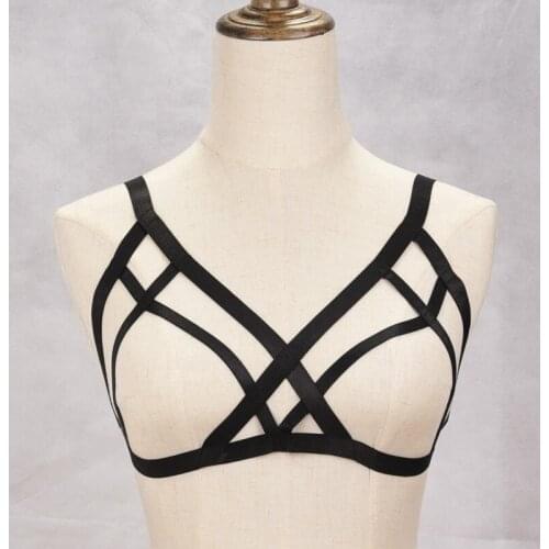 New Stylish Women Sexy Halter Hollow Out Underwear Open Breast Harness Bandage Bra Cami Top Caged Lingerie bra cage punk goth