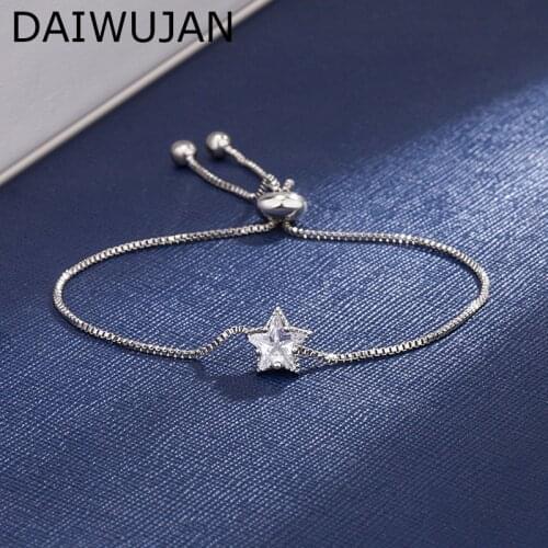 DAIWUJAN 925 Sterling Silver Single Star Charm Chain Bracelets For Women Cubic Zirconia Crystal Adjustable Bracelet Jewelry